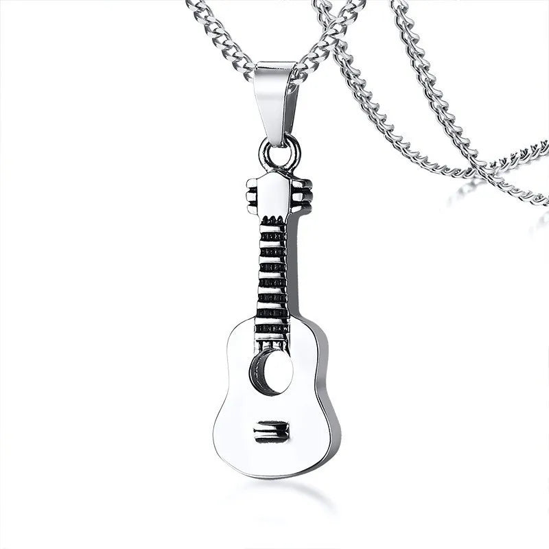 Guitar Pendant Necklace for Men Stainless Steel Ashes Memorial Unisex Jewelry