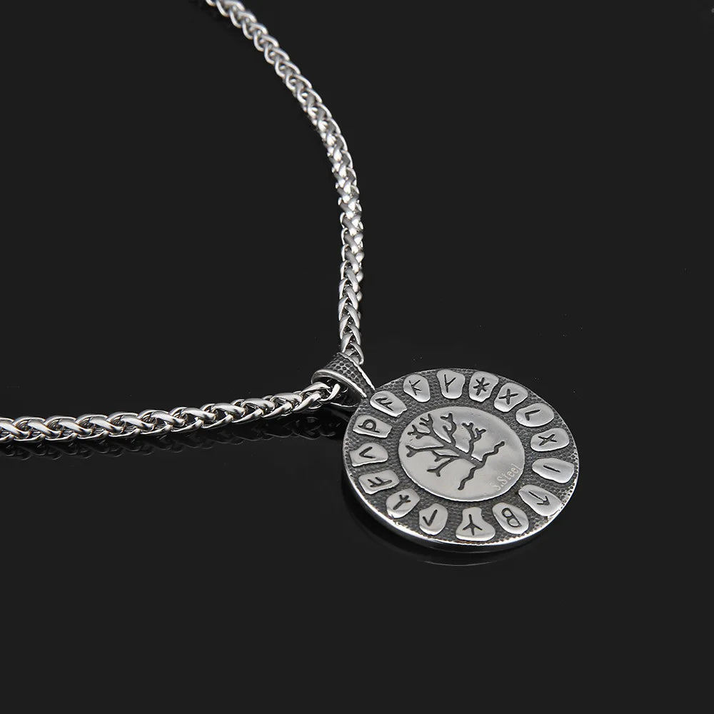 PENDRA Tree Life Rune Steel Necklace