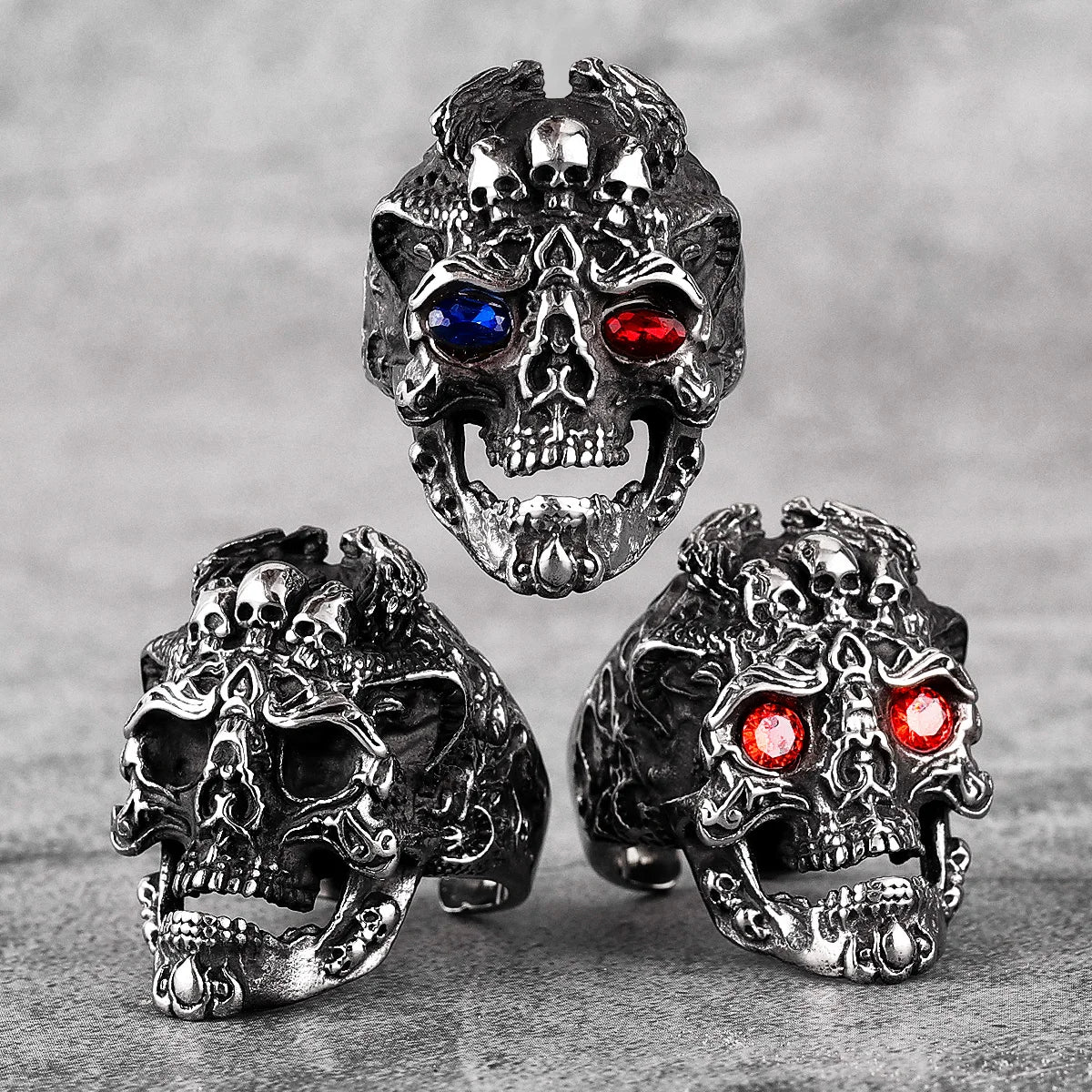 PENDRA Domineering Hades Skull Steel Ring