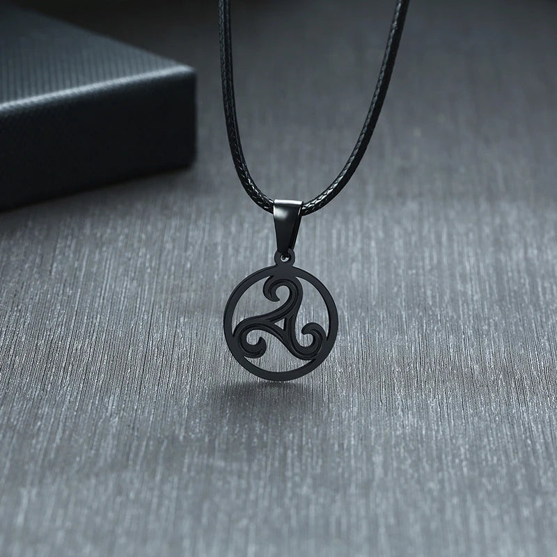 TRISKELE MEN NECKLACE STAINLESS STEEL TRISKELION TRIPLE SPIRAL PENDANT JEWELRY GIFTS FOR ATHLETES