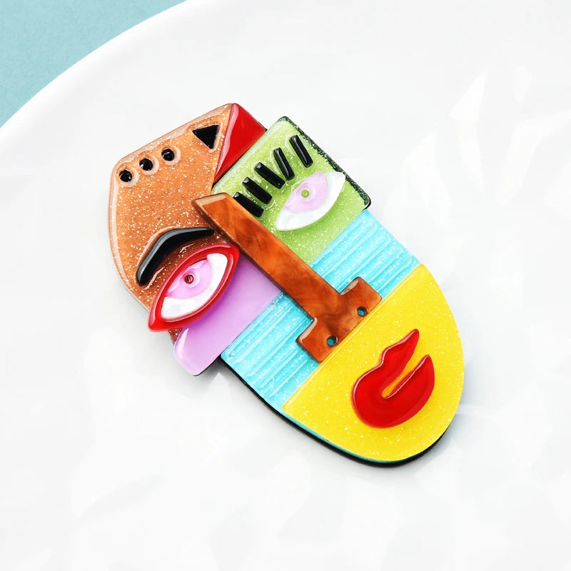 Wuli&baby Acrylic Creative Face Brooches For Women Unisex Multicolor Fashion Face Figure Party Office Brooch Pin Gifts