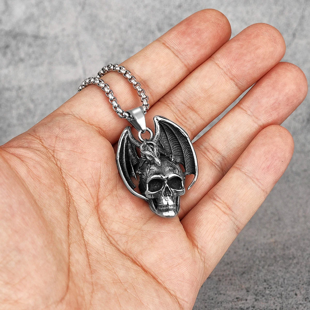 PENDRA Demon Dragon Skull Steel Necklace