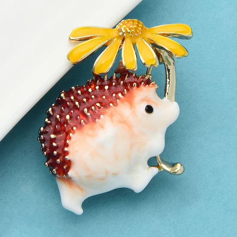 PENDRA Meadow Hedgehog Enamel Animal Brooch
