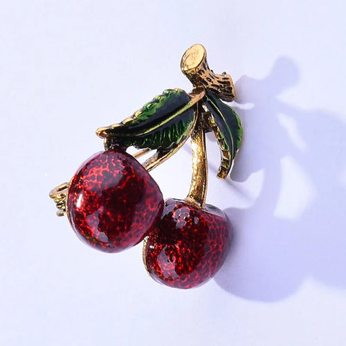 PENDRA Cherryelle Classic Enamel Cherry Brooch