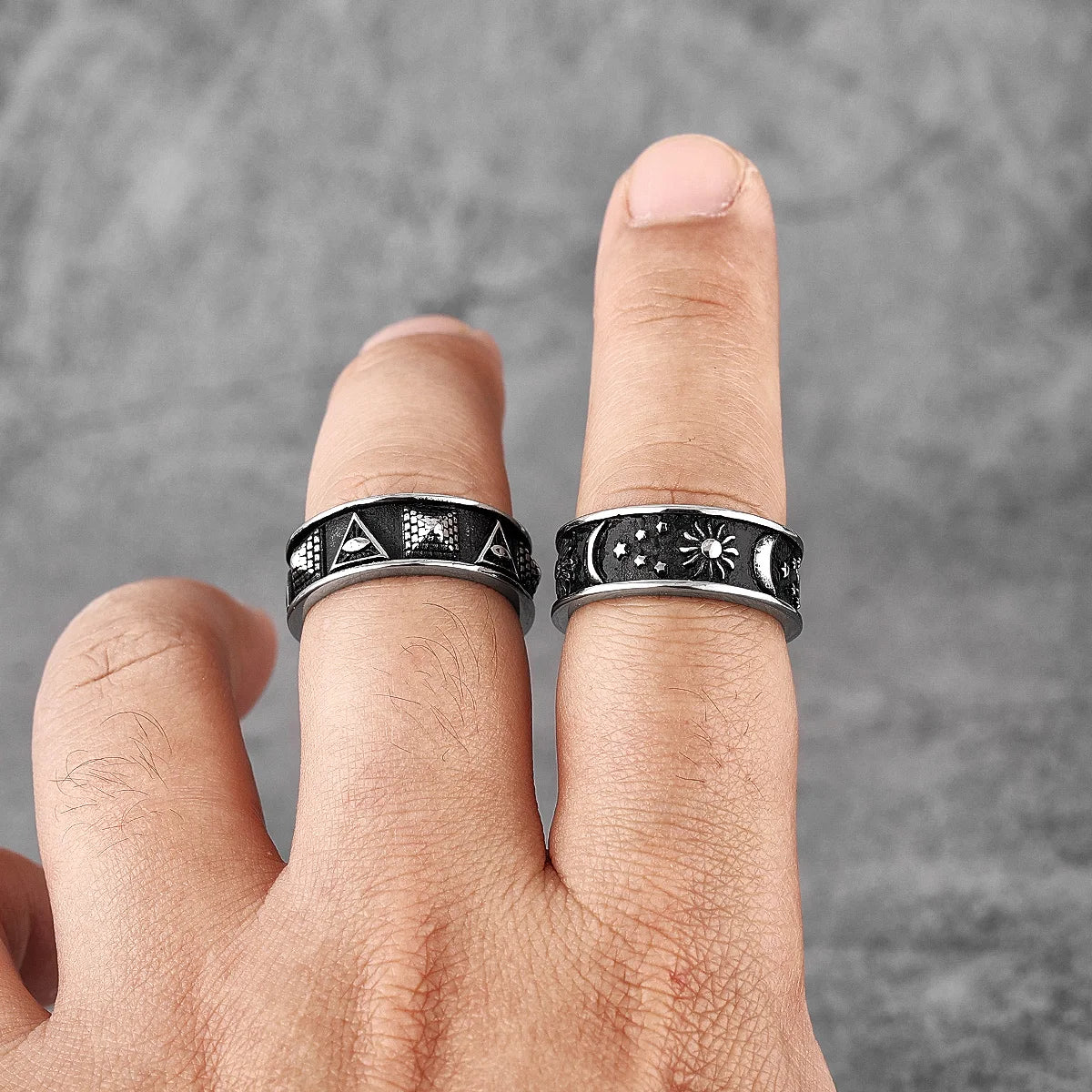 PENDRA Pyramid Moon Sun Steel Ring