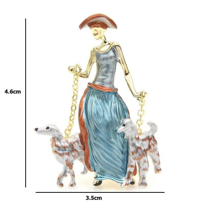 PENDRA Duo Paws 2-Color Enamel Two-Dog Brooch