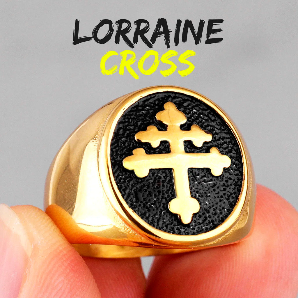 PENDRA Catholic Lorraine Cross Steel Ring