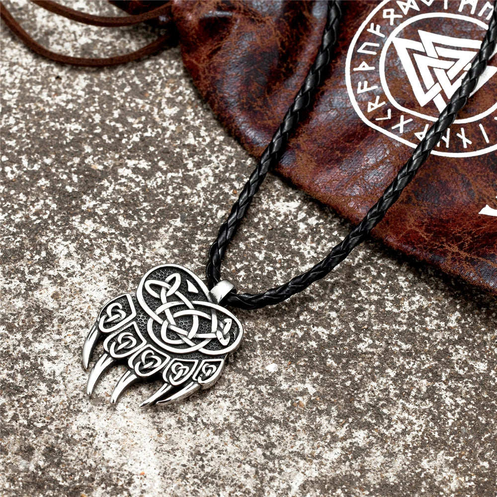 PENDRA Bear Claw Rune Steel Necklace