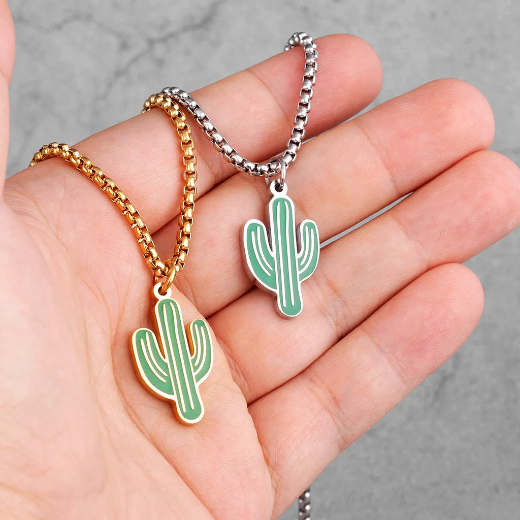 Trendy Cactus INS Style Stainless Steel Men Women Necklaces Pendants Chain for Boy Girlfriend Jewelry Creativity Gift Wholesale