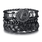 POKER BROWN LEATHER CUFF BRACELET MEN'S MULTILAYER WRAP WRISTBAND FRIENDSHIP VINTAGE BIKER PLAYING CARD POKER BANGLE MEN JEWELRY