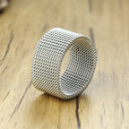 FLEXIBLE STEEL RING MESH FLAT CHAIN BAND RING FOR MEN WOMEN JEWELRY