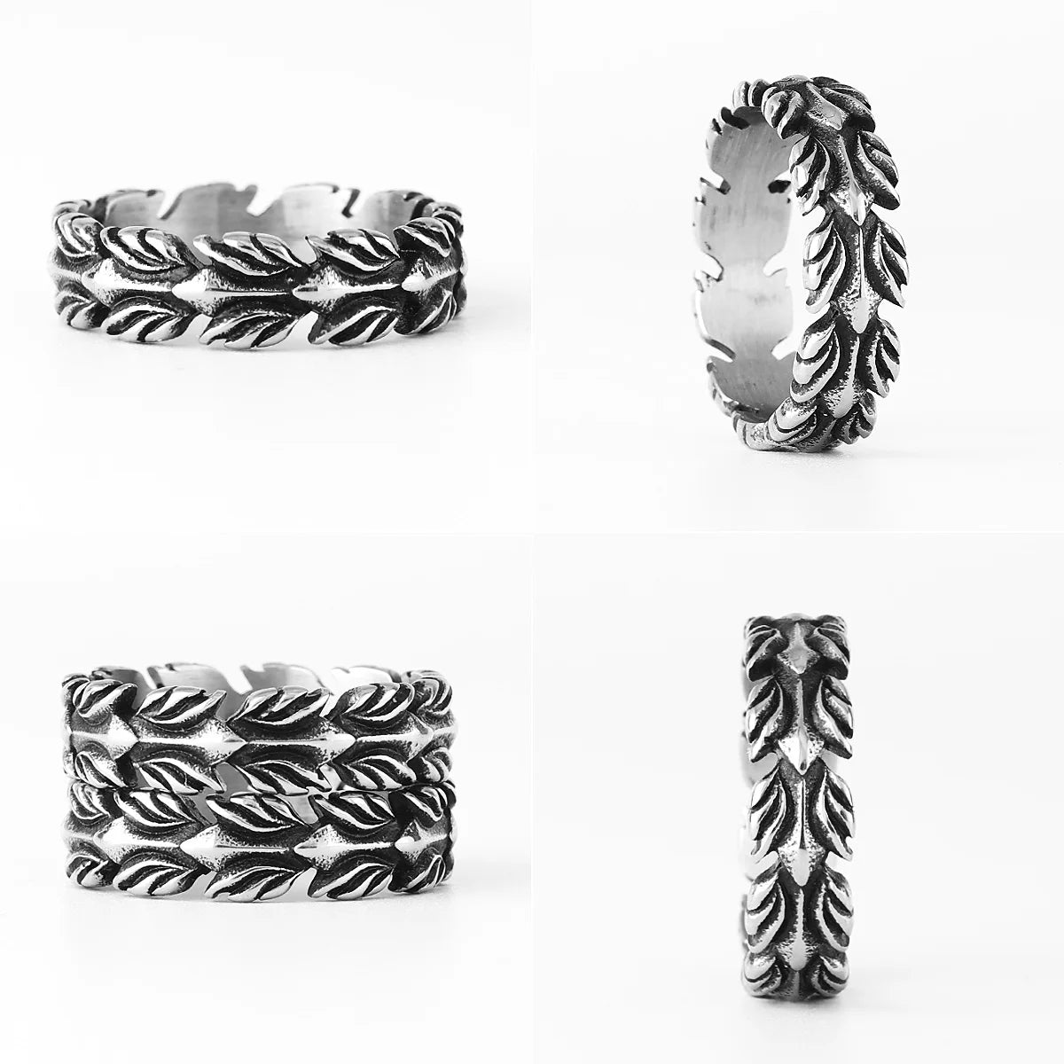 PENDRA Lucky Olive Branch Steel Ring