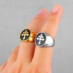 PENDRA Catholic Lorraine Cross Steel Ring