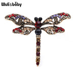 PENDRA Rhinestone Green Red Dragonfly Brooch