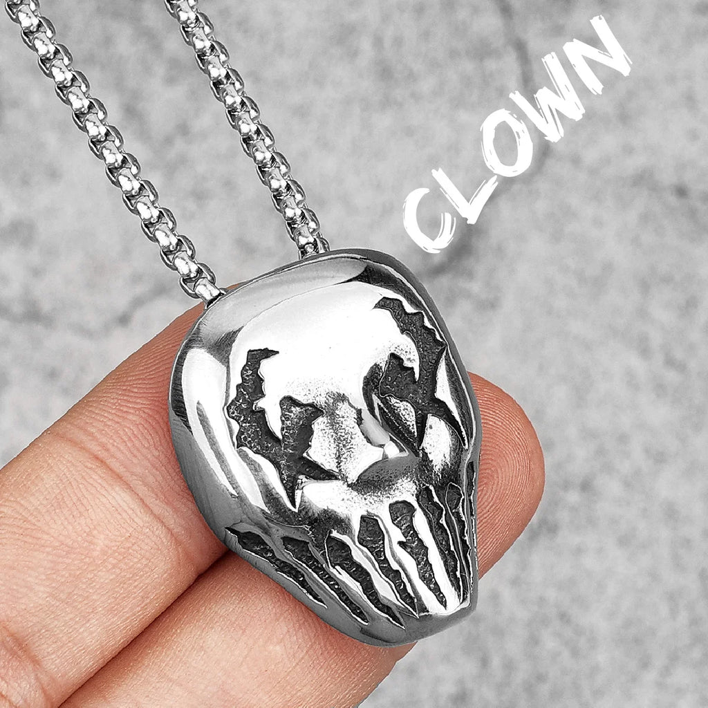Demon Clown Mask Stainless Steel Men Necklaces Pendants Chain Gothic Punk for Boyfriend Male Jewelry Creativity Gift Wholesale