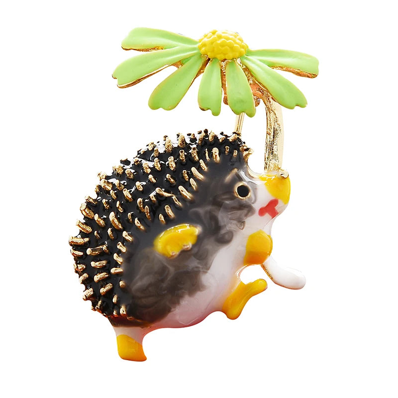 PENDRA Meadow Hedgehog Enamel Animal Brooch