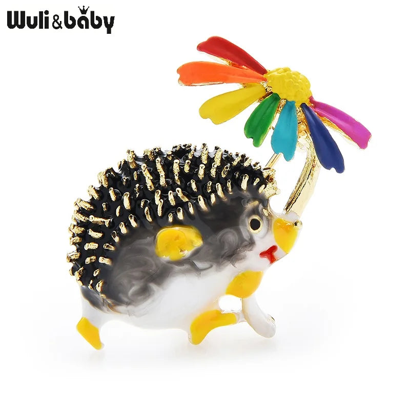 PENDRA Meadow Hedgehog Enamel Animal Brooch