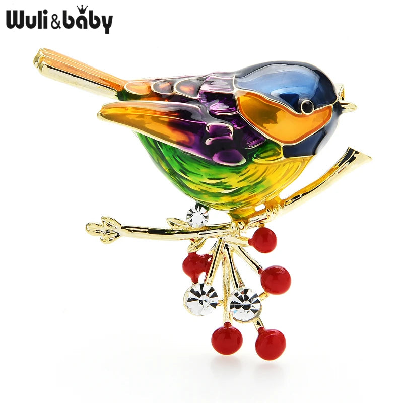 PENDRA Scarlet Bird Multicolor Enamel Brooch