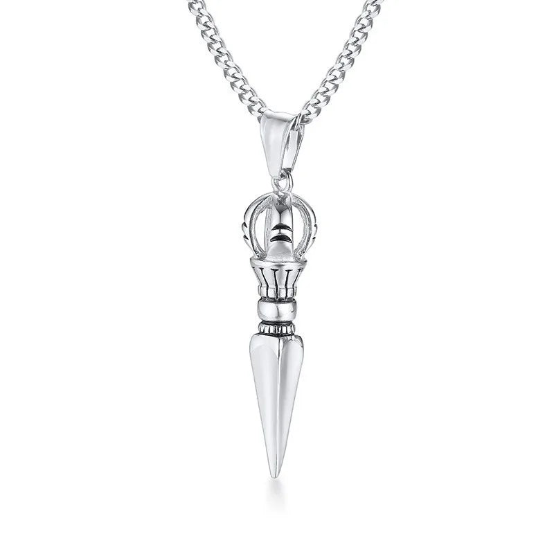 GANDHANRA STAINLESS STEEL TIBETAN BUDDHIST PROTECTION PENDANT VAJRA PATRON SAINT AMULET NECKLACE FOR MEN JEWELRY