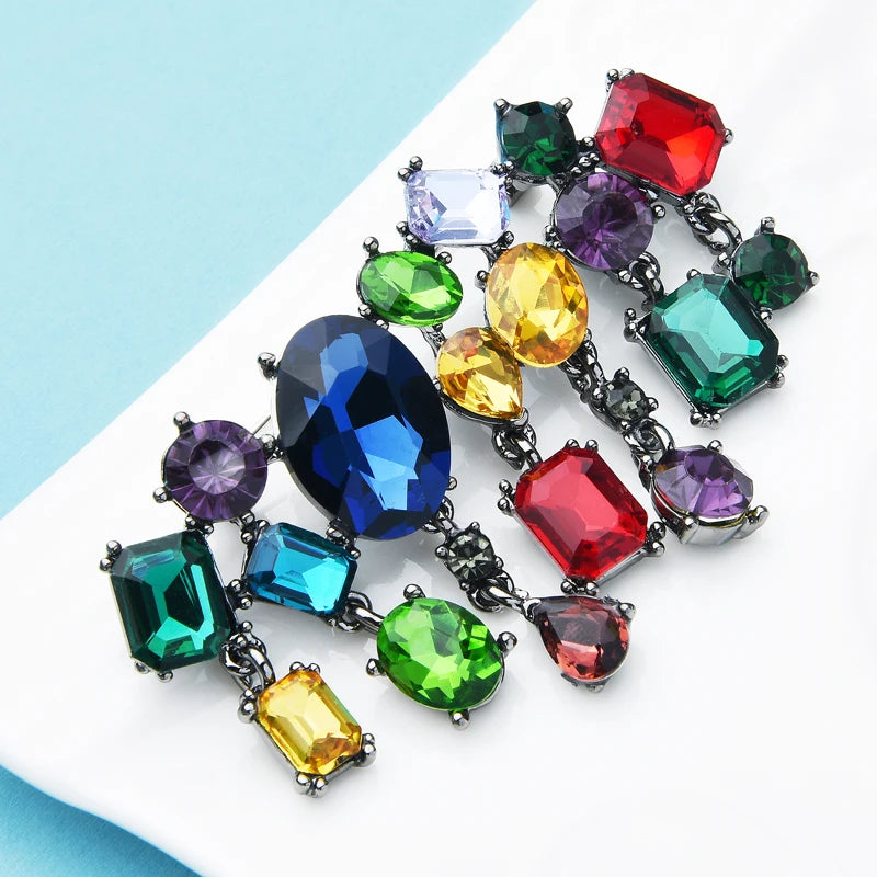 PENDRA Celestine Multicolor Rhinestone Tassel Brooch