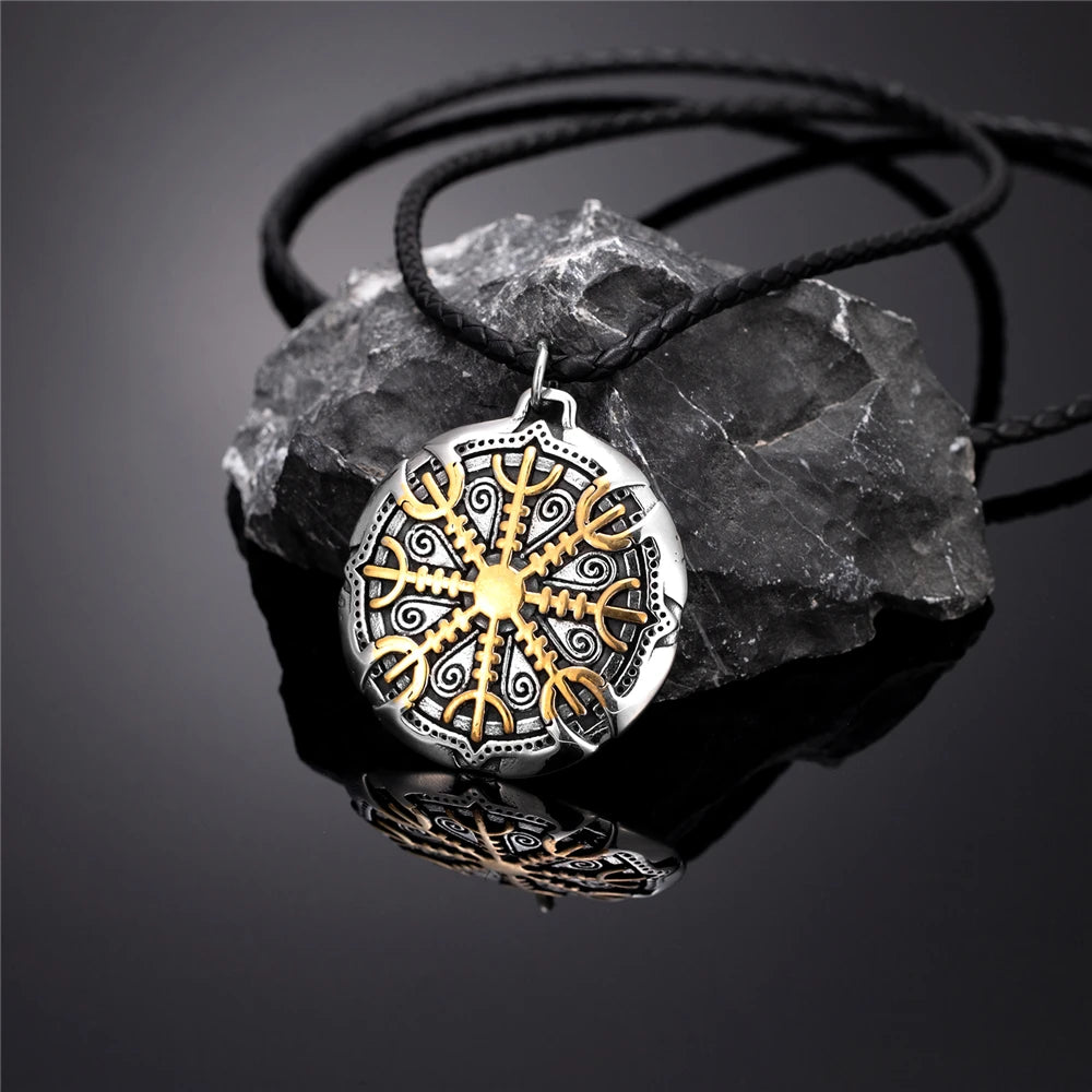 PENDRA Viking Trident Gold Steel Necklace