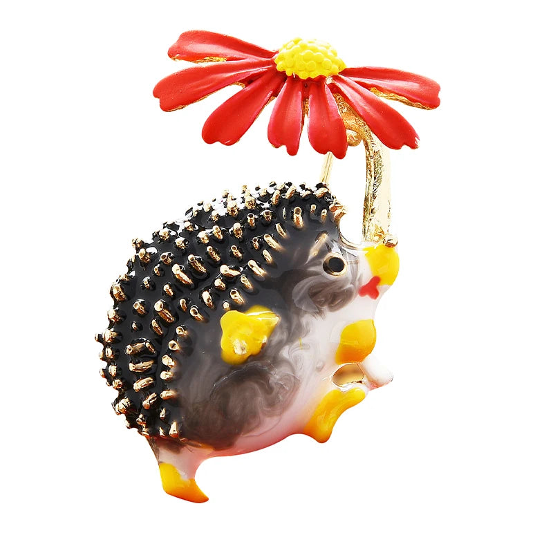 PENDRA Meadow Hedgehog Enamel Animal Brooch