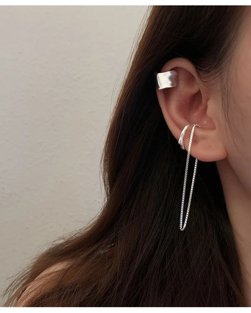 PENDRA Silver Tassel Ear Accessory
