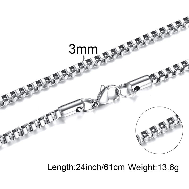 1/2/3mm Box Chain Necklaces for Men Women,Delicate Square Stainless Steel Chains Links Collars,Jewelry Gift 18To24 Inch