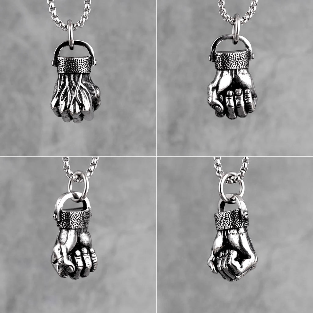 Anger Fist Fitness Long Men Necklaces Pendants Chain Punk for Boyfriend Male Stainless Steel Jewelry Creativity Gift Wholesale