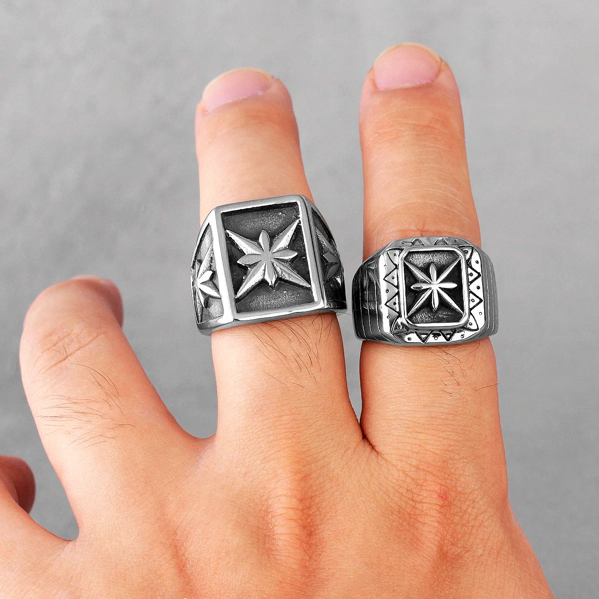 Polaris Star Flower Stainless Steel Mens Rings Simple Trendy Retro for Male Boyfriend Biker Jewelry Creativity Gift Wholesale