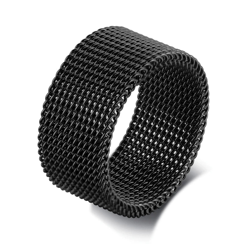 FLEXIBLE STEEL RING MESH FLAT CHAIN BAND RING FOR MEN WOMEN JEWELRY