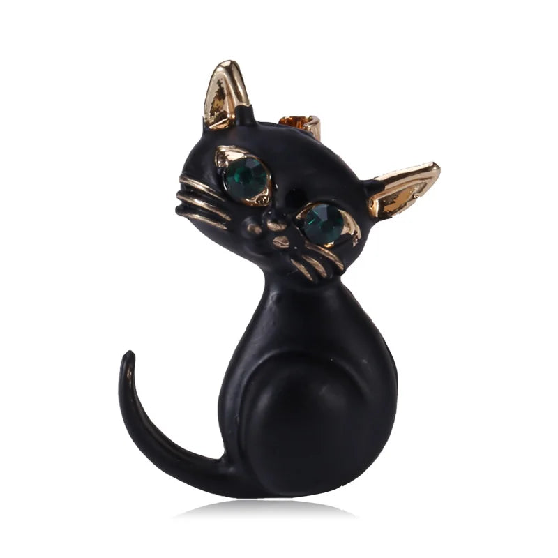 PENDRA Noircat Black Enamel Cat Brooch