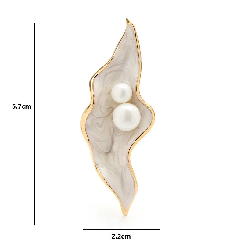 PENDRA Pearl Shell Enamel Flower Brooch