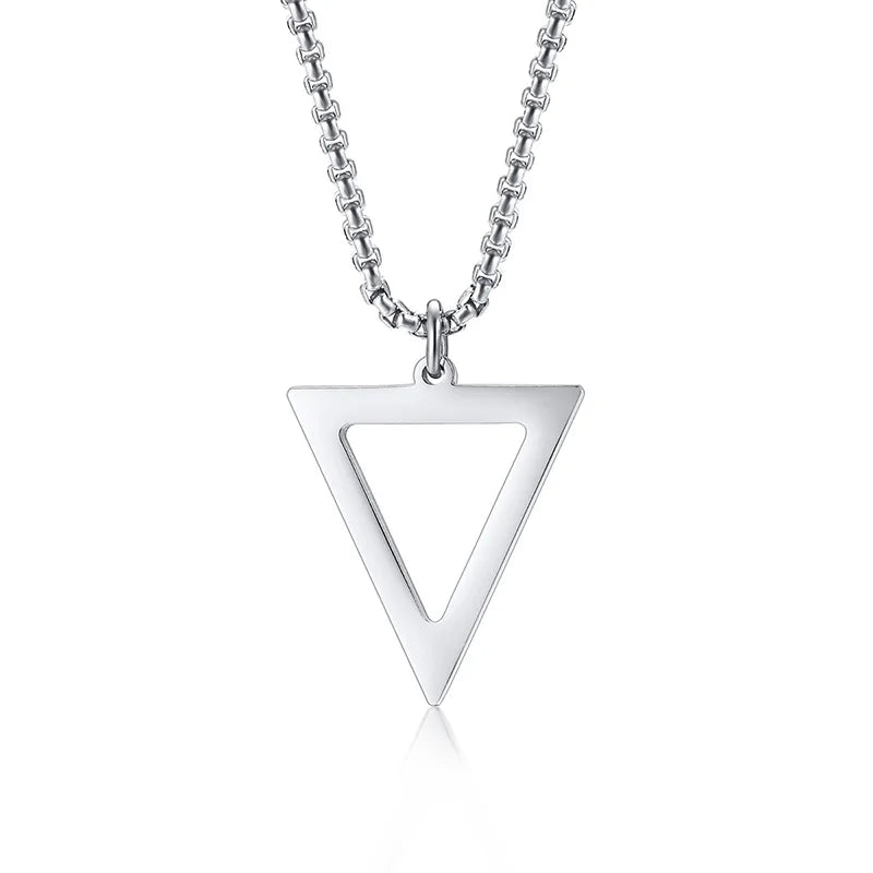 BLACK TRIANGLE NECKLACE FOR MEN STAINLESS STEEL CHAIN MENS GEOMETRIC PENDANT NECK JEWELRY