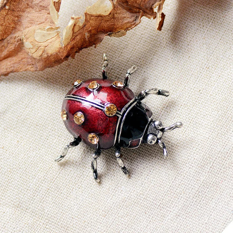 PENDRA Red Enamel Beetle Brooch