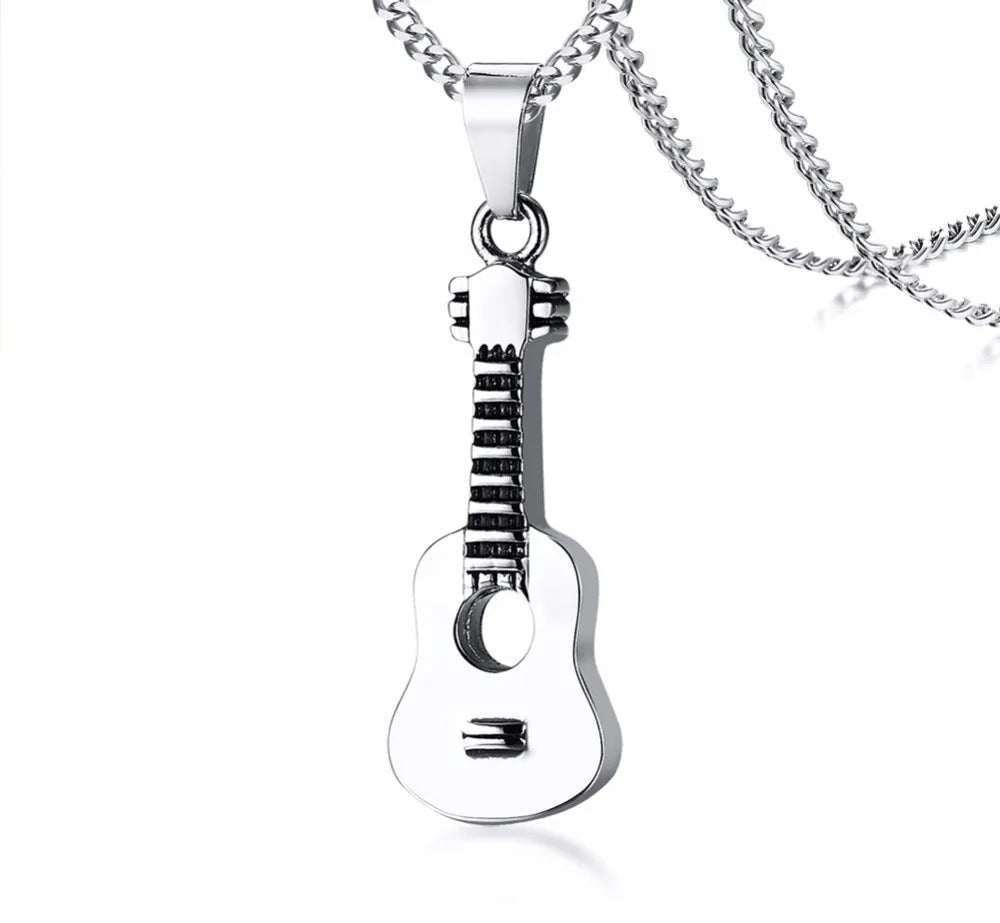 Guitar Pendant Necklace for Men Stainless Steel Ashes Memorial Unisex Jewelry
