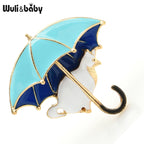 PENDRA Cute Cat Under Umbrella Brooch