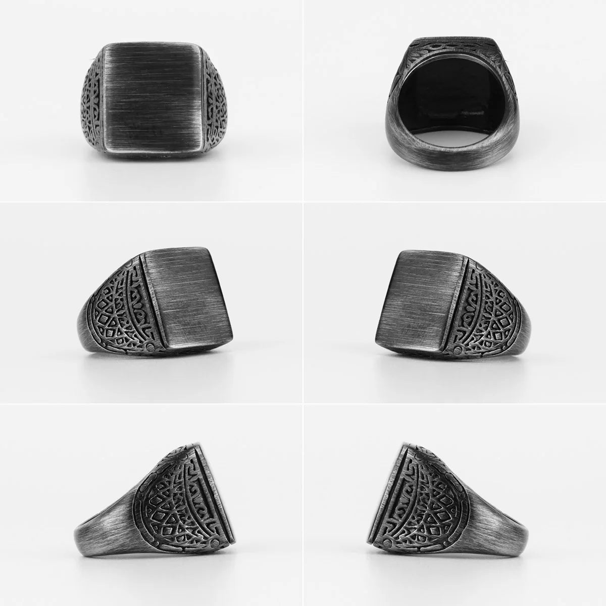 PENDRA Black Brushed Pattern Ring