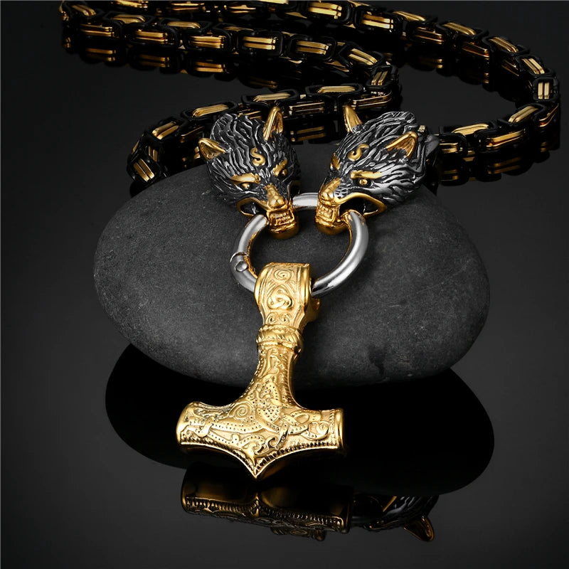 PENDRA Wolf Rune Steel Necklace