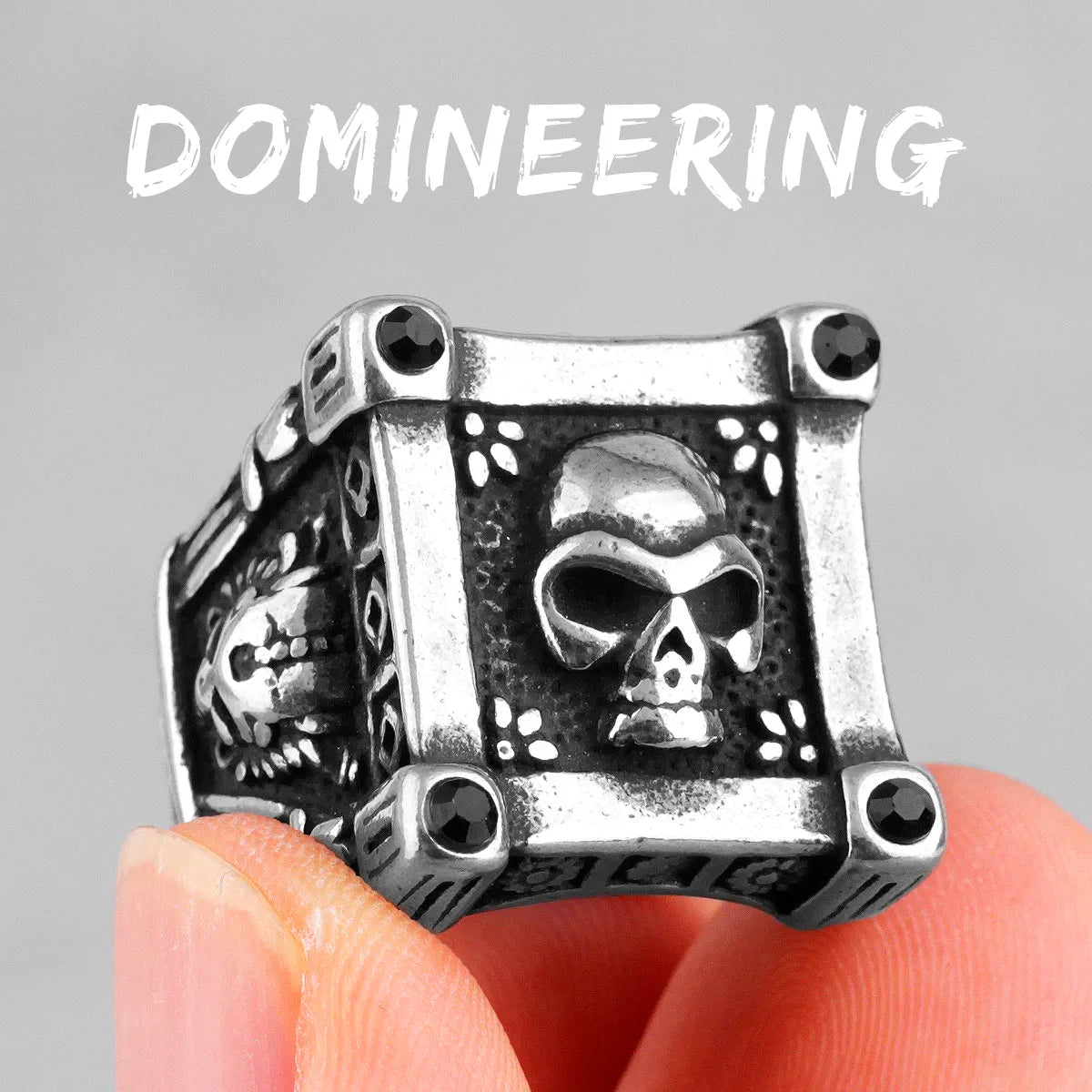 PENDRA Skull Zircon Crystal Steel Ring