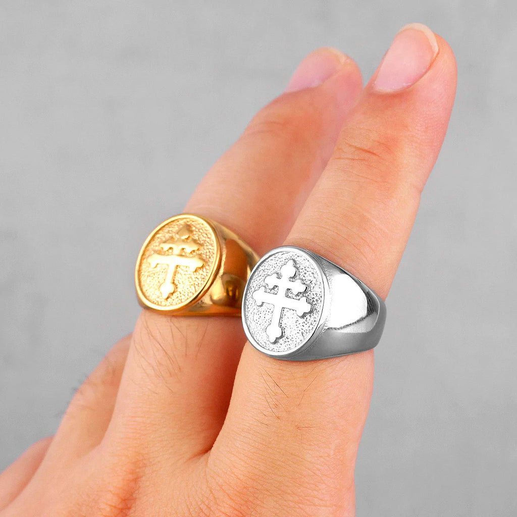 PENDRA Catholic Lorraine Cross Steel Ring
