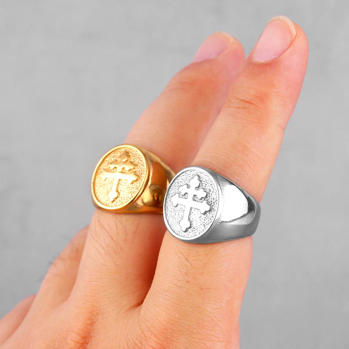 PENDRA Catholic Lorraine Cross Steel Ring