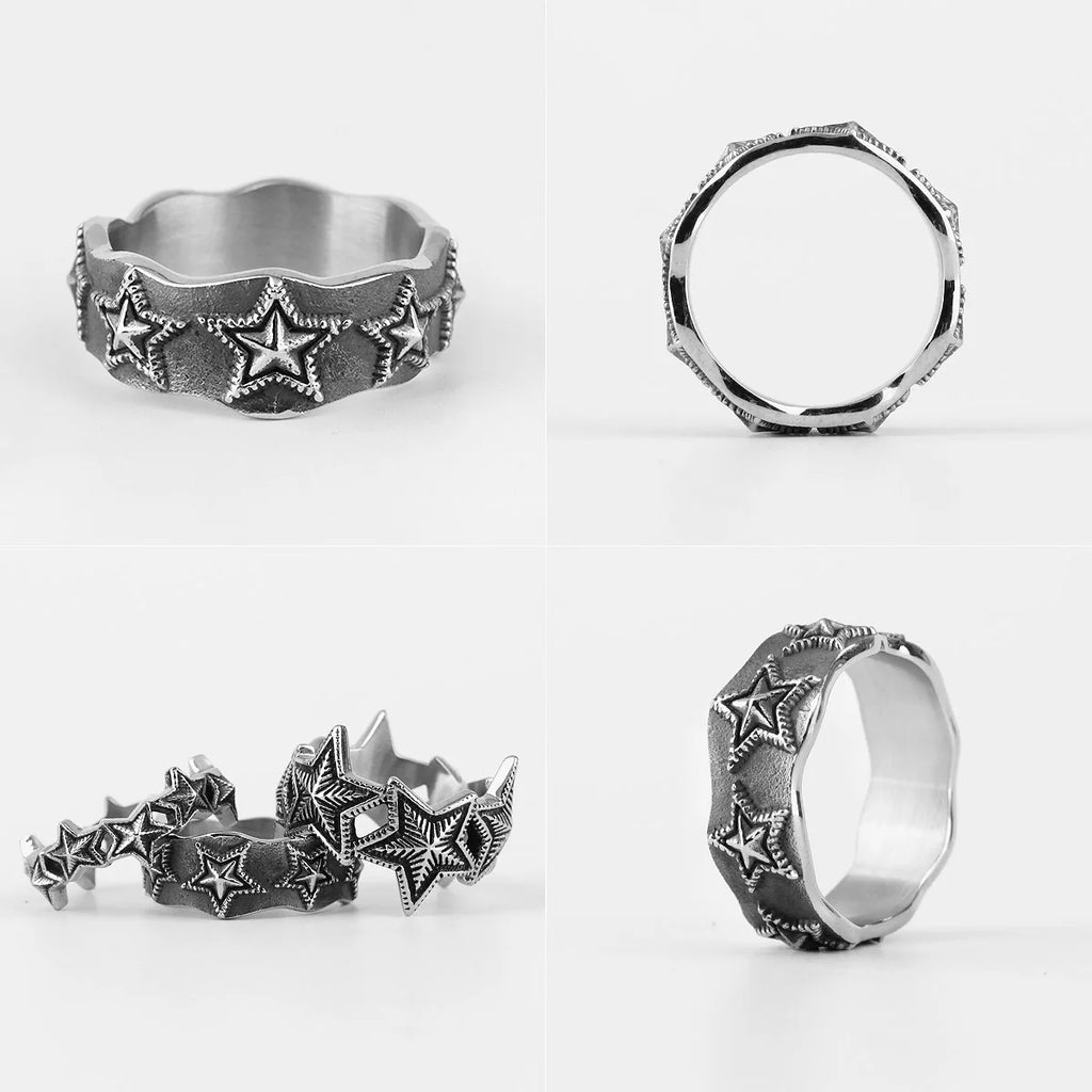 PENDRA Starfish Stars Wedding Steel Ring