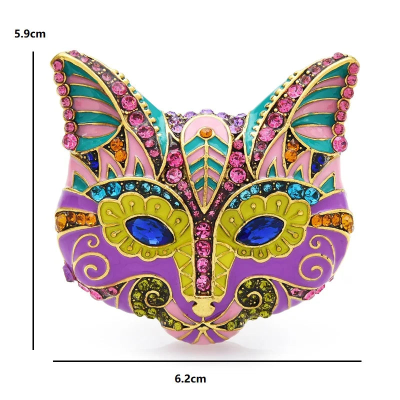 PENDRA Crystal Eye Cat Fox Enamel Brooch