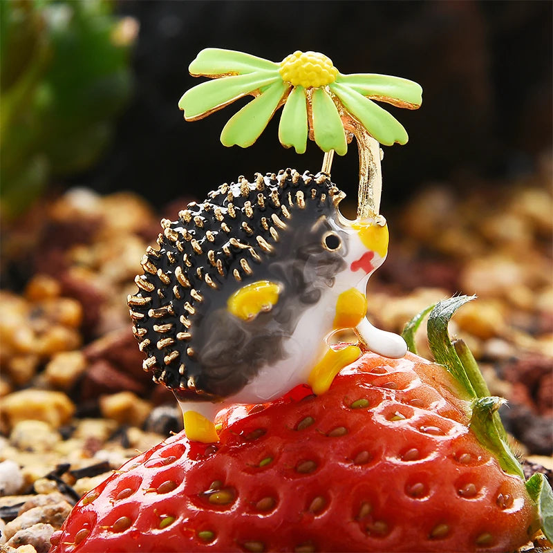 PENDRA Meadow Hedgehog Enamel Animal Brooch