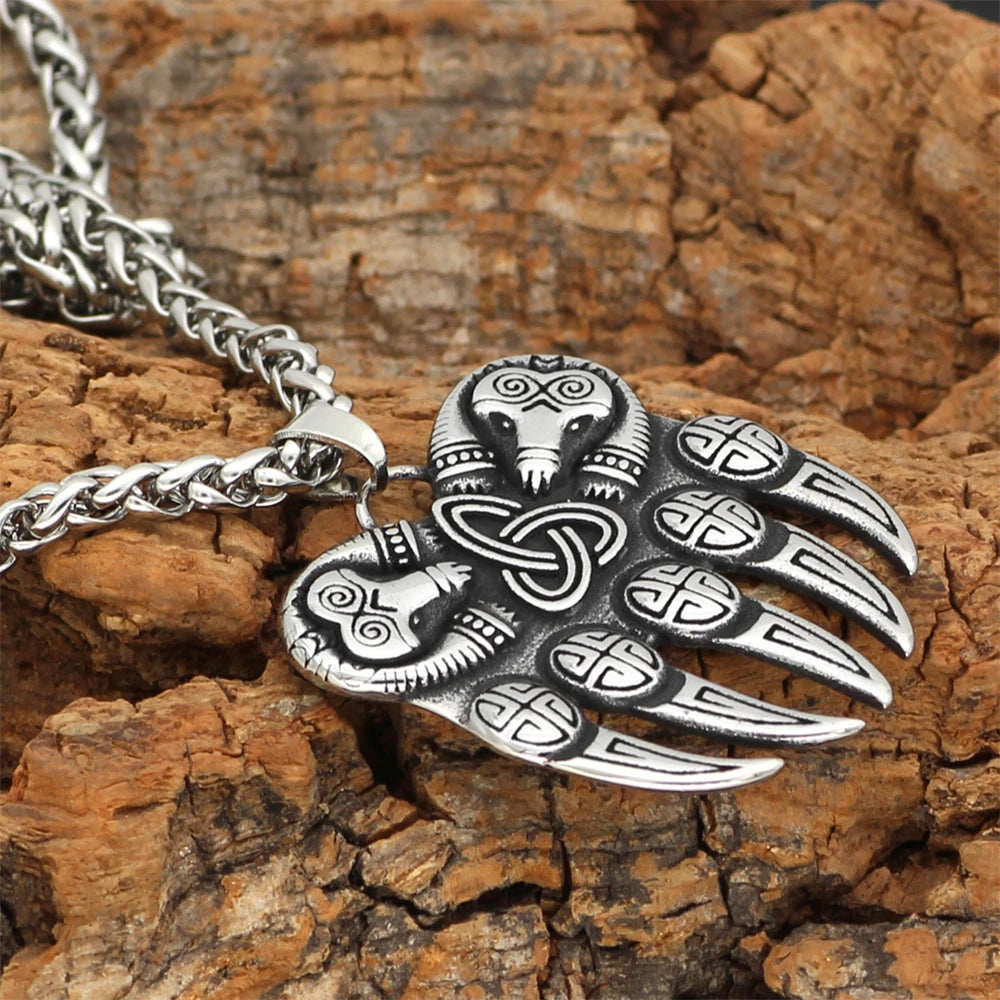 PENDRA Bear Claw Rune Steel Necklace