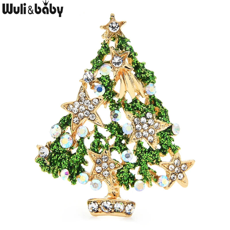 PENDRA Noelgreen Green Rhinestone Christmas Tree Brooch