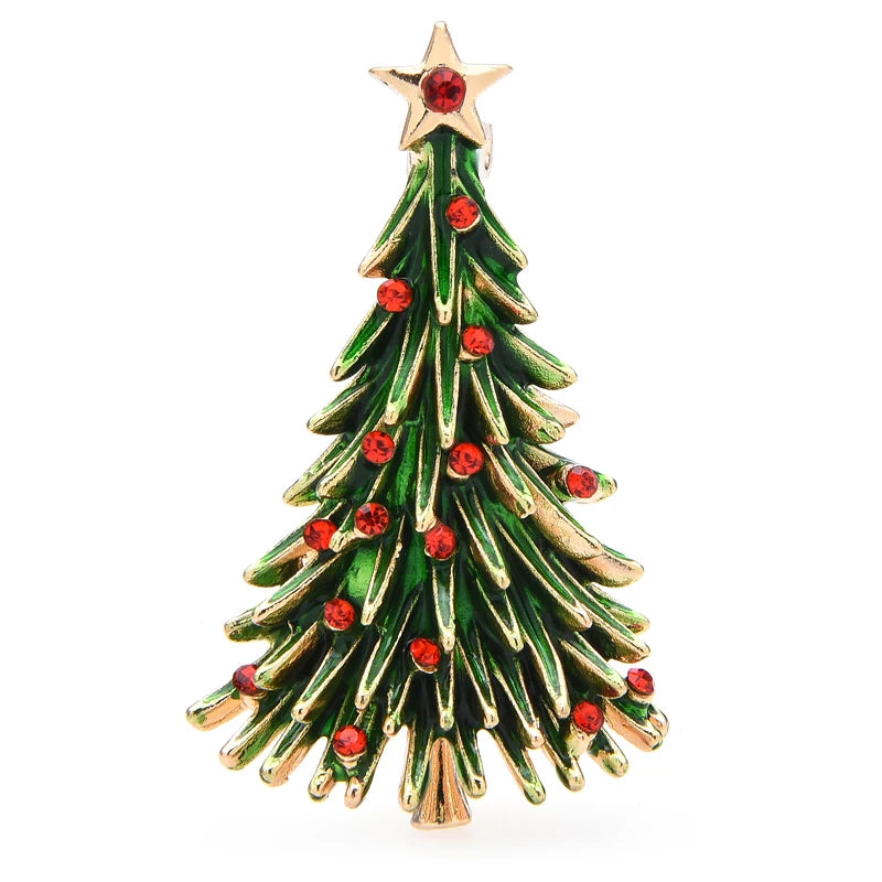 PENDRA Noelisse Rhinestone Enamel Christmas Tree Brooch