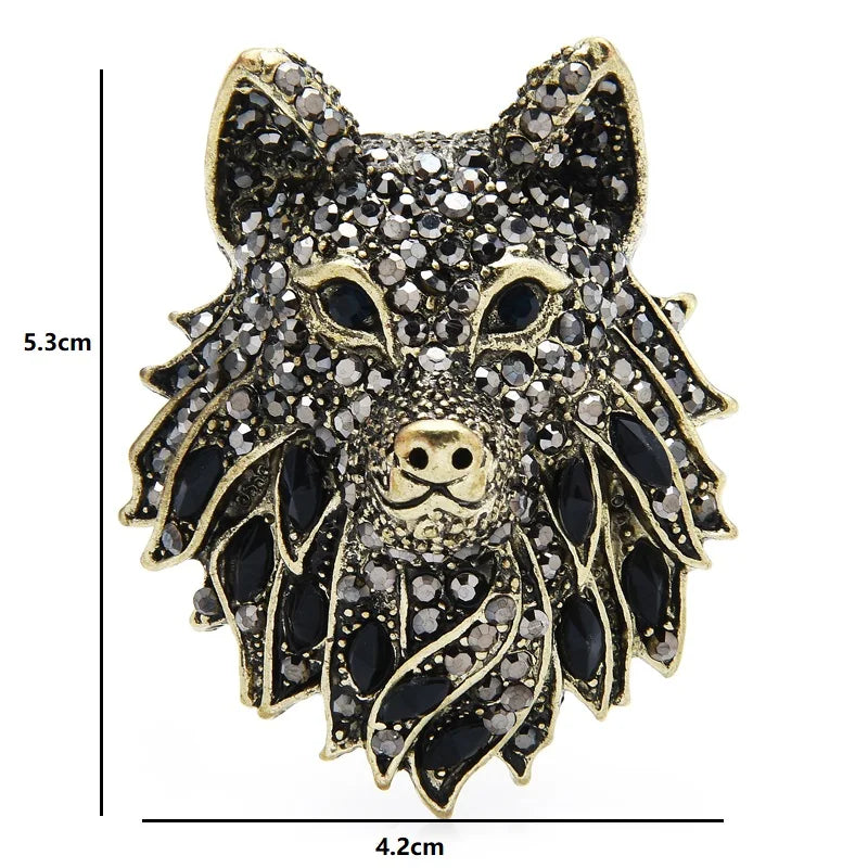 PENDRA Nightfall Rhinestone Wolf Brooch