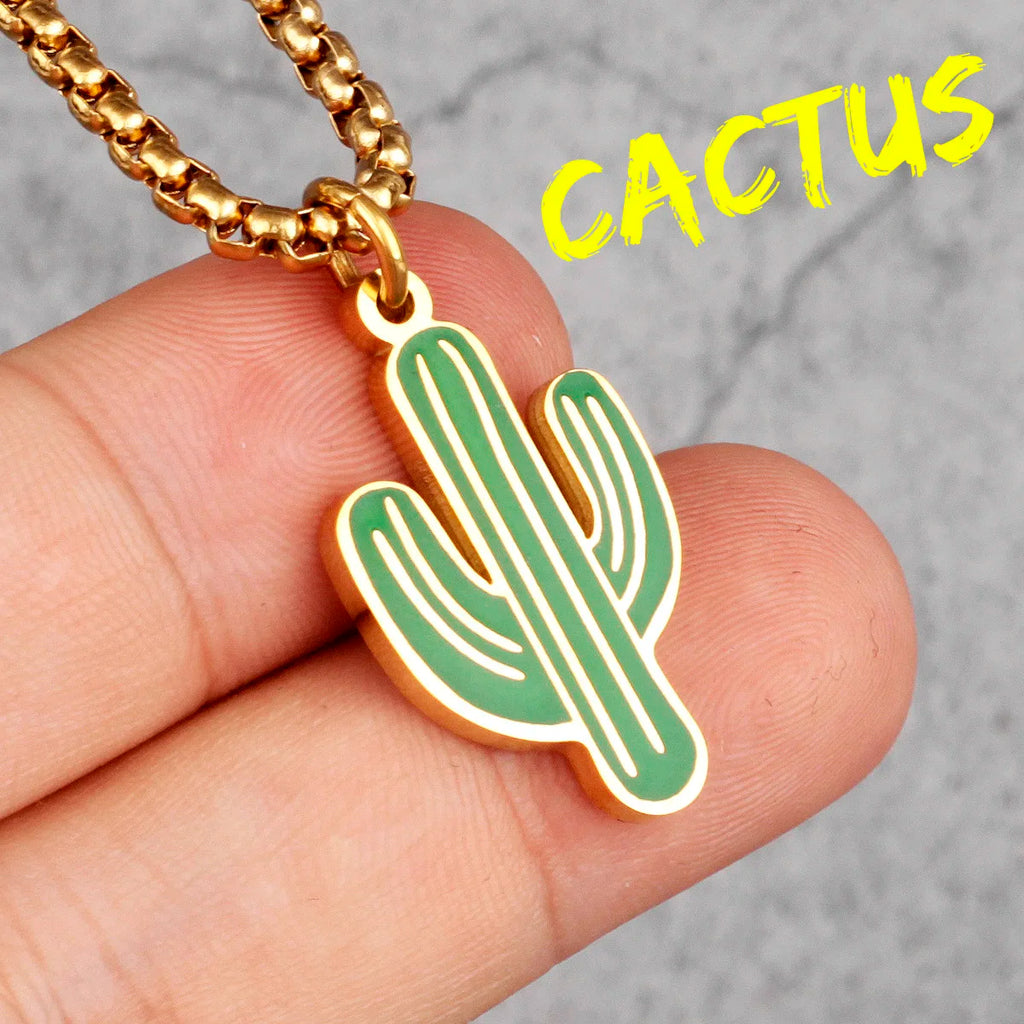 Trendy Cactus INS Style Stainless Steel Men Women Necklaces Pendants Chain for Boy Girlfriend Jewelry Creativity Gift Wholesale
